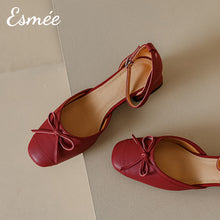 Load image into Gallery viewer, Burgundy-Leather-Sandals-with-Bow-Knot-and-Ankle-Straps-product-shots