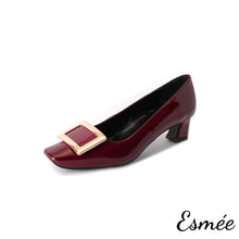 Load image into Gallery viewer, Burgundy-Patent-Leather-4-cm-High-Heels-with-Metal-Buckle-product-shots-white-background