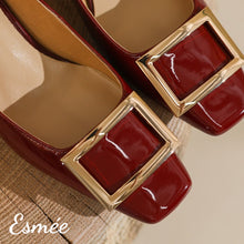 Load image into Gallery viewer, Burgundy-Patent-Leather-5.5cm-High-Heels-with-Metal-Buckle-product-shots-detail