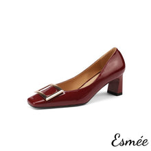 Load image into Gallery viewer, Burgundy-Patent-Leather-5.5cm-High-Heels-with-Metal-Buckle-product-shots-white-background