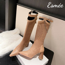 Load image into Gallery viewer, Camel-Suede-Long-Boots-with-Special-Designed-Collar-product-shots