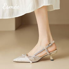 將圖片載入圖庫檢視器 Campagne-Silk-High-Heel-Slingback-with-Rhinestone-Design-model-shots