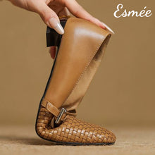 Load image into Gallery viewer, Caramel-Leather-Maryjanes-with-Woven-Design-product-shots-detail