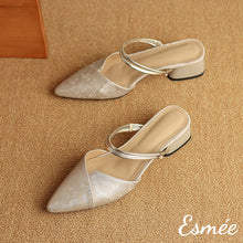 將圖片載入圖庫檢視器 Champagne-Patterned-Fabrics-High-Heel-Mules-with-Metallic-Double-Straps-product-shots