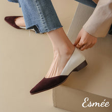 Load image into Gallery viewer, Chocolate-Dual-Color-Leather-Low-Heels-with-D_Orsay-Design-model-shots