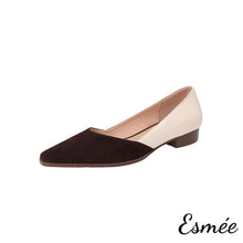 Load image into Gallery viewer, Chocolate-Dual-Color-Leather-Low-Heels-with-D_Orsay-Design-product-shots-white-background