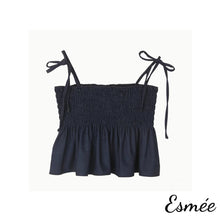 Load image into Gallery viewer, Dark-Blue-Ruffled-Cotton-Top-product-shots