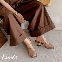 將圖片載入圖庫檢視器 Gold-Leather-High-Heel-Mules-with-Net-Design-model-shots-1