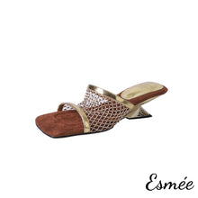 將圖片載入圖庫檢視器 Gold-Leather-High-Heel-Sandals-with-Net-Design-product-shots-white-background