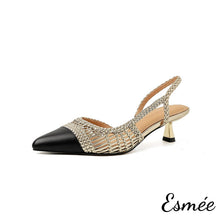 將圖片載入圖庫檢視器 Gold-Leather-High-Heel-Slingback-with-Knitting-Design-product-shots-white-background