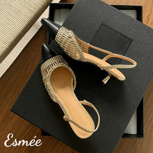 將圖片載入圖庫檢視器 Gold-Leather-High-Heel-Slingback-with-Knitting-Design-product-shots