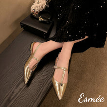 將圖片載入圖庫檢視器 Gold-Leather-T-Strap-Slingback-model-shots