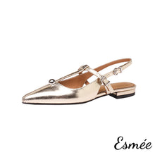 將圖片載入圖庫檢視器 Gold-Leather-T-Strap-Slingback-product-shots-white-background