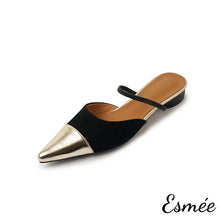 Load image into Gallery viewer, Gold-Suede-Flat-Mules-with-Metallic-Toe-Cap-product-shots-white-background