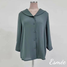 將圖片載入圖庫檢視器 Grayish-Blue-Korean-Chiffon-Blouse-with-Lapel-Design-product-shots