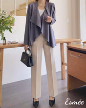 將圖片載入圖庫檢視器 Grayish-Blue-Korean-Chiffon-Waterfall-Blazer-model-shots-1