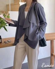 將圖片載入圖庫檢視器 Grayish-Blue-Korean-Chiffon-Waterfall-Blazer-model-shots-2