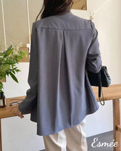 將圖片載入圖庫檢視器 Grayish-Blue-Korean-Chiffon-Waterfall-Blazer-model-shots-3
