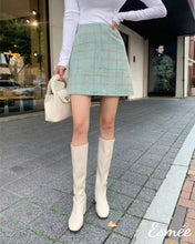 Load image into Gallery viewer, Green-Korean-Tweed-Fabrics-A-Line-Skirt-model-shots-1