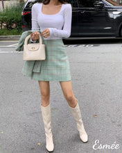 Load image into Gallery viewer, Green-Korean-Tweed-Fabrics-A-Line-Skirt-model-shots-2