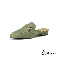 將圖片載入圖庫檢視器 Green-Leather-Mules-with-Horsebit-Design-product-shots-white-background