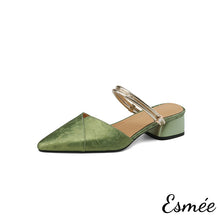 將圖片載入圖庫檢視器 Green-Patterned-Fabrics-High-Heel-Mules-with-Metallic-Double-Straps-product-shots-white-background