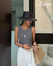 Load image into Gallery viewer, Grey-Cotton-Knitted-Tank-Top-with-Back-Buckle-Design-model-shots