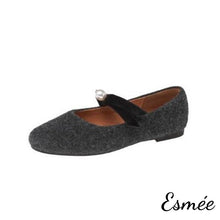 Load image into Gallery viewer, Grey-Fabrics-Maryjanes-with-Bow-Knot-and-Pearl-Design-product-shots-white-background