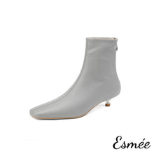 將圖片載入圖庫檢視器 Grey-Leather-Ankle-Boots-with-Transparent-Kitten-Heels-product-shots-white-background