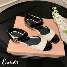 Load image into Gallery viewer, Ivory-Fabrics-Sandals-with-Patent-Leather-Toe-Cap-and-Ankle-Straps-product-shots