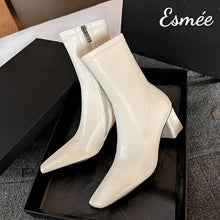 Load image into Gallery viewer, Ivory-Leather-Ankle-Boots-with-7cm-Block-Heels-product-shots