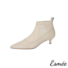 Load image into Gallery viewer, Ivory-Leather-Ankle-Boots-with-Kitten-Heels-product-shots-white-background