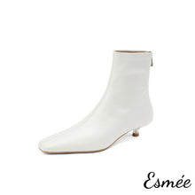 將圖片載入圖庫檢視器 Ivory-Leather-Ankle-Boots-with-Transparent-Kitten-Heels-product-shots-white-background