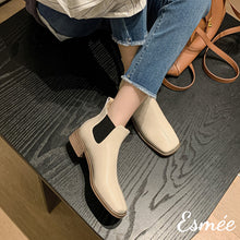 將圖片載入圖庫檢視器 Ivory-Leather-Ankle-Chelsea-Boots-with-Square-Toe-Design-model-shots