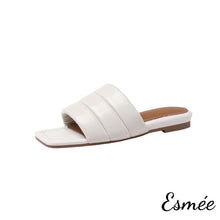 將圖片載入圖庫檢視器 Ivory-Leather-Flast-Sandals-with-Square-Toe-Design-product-shots-white-background