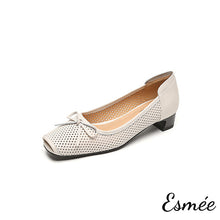 Load image into Gallery viewer, Ivory-Leather-Flats-with-Bow-Knot-and-Peep-Toe-Design-product-shots-white-background