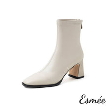 將圖片載入圖庫檢視器 Ivory-Leather-High-Heel-Ankle-Boots-with-7-cm-Thin-Block-Heels-product-shots-white-background
