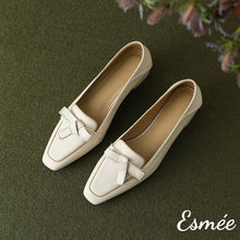 Load image into Gallery viewer, Ivory-Leather-High-Heel-Loafers-with-artful-knots-product-shots
