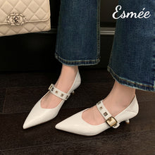 Load image into Gallery viewer, Ivory-Leather-High-Heel-Maryjanes-model-shots