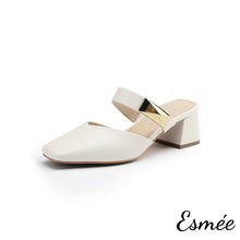 將圖片載入圖庫檢視器 Ivory-Leather-High-Heel-Mules-with-Metal-Buckle-product-shots-white-background