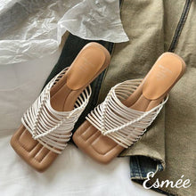 將圖片載入圖庫檢視器 Ivory-Leather-High-Heel-Mules-with-Woven-Design-product-shots