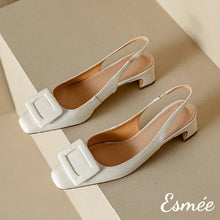 Load image into Gallery viewer, Ivory-Leather-High-Heel-Slingback-with-Buckle-Design-product-shots