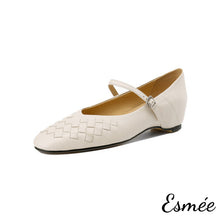 將圖片載入圖庫檢視器 Ivory-Leather-Invisible-Increased-Height-Maryjanes-with-Woven-Design-product-shots-white-background