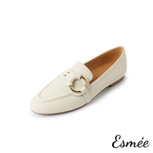 Load image into Gallery viewer, Ivory-Leather-Loafers-with-Circular-Buckle-product-shots-white-background