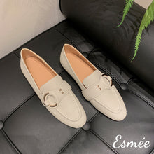Load image into Gallery viewer, Ivory-Leather-Loafers-with-Circular-Buckle-product-shots