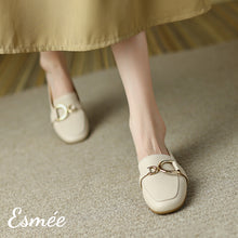Load image into Gallery viewer, Ivory-Leather-Loafers-with-Double-D-Buckle-model-shots