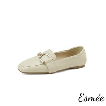 Load image into Gallery viewer, Ivory-Leather-Loafers-with-Double-D-Buckle-product-shots-white-background