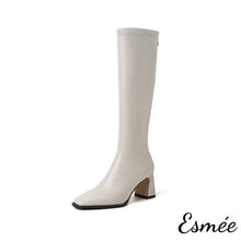 將圖片載入圖庫檢視器 Ivory-Leather-Long-Boots-with-7cm-Block-Thin-Heels-product-shots-white-background
