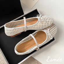 Load image into Gallery viewer, Ivory-Leather-Maryjanes-with-Woven-Design-product-shots