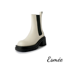Load image into Gallery viewer, Ivory-Leather-Mid-Chelsea-Boot-with-Thickened-Outsole-product-shots-white-background